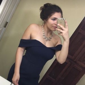 Navy Blue Off the Shoulders Evening Gown
