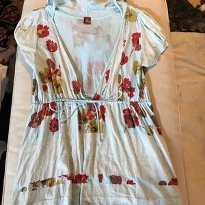 Blue short sleeve hooded babydoll top