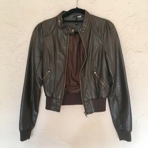 H&M Faux Leather Jacket in brown