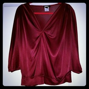 Sexy DKNY ruby red draping holiday blouse