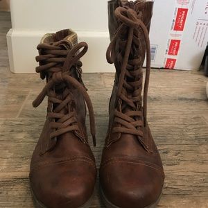 Brown combat boots
