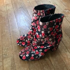 Urban Outfittters Velvet Floral Booties