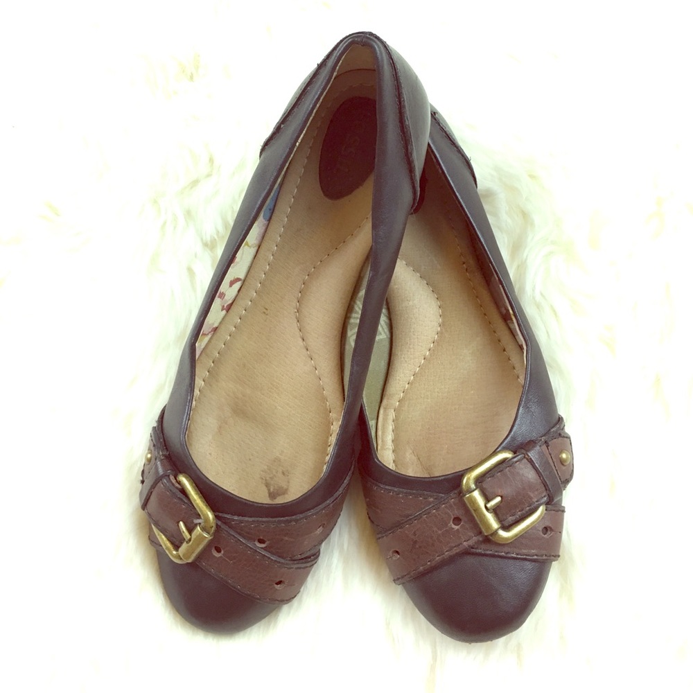 Fossil black Flats with buckle and strap detail