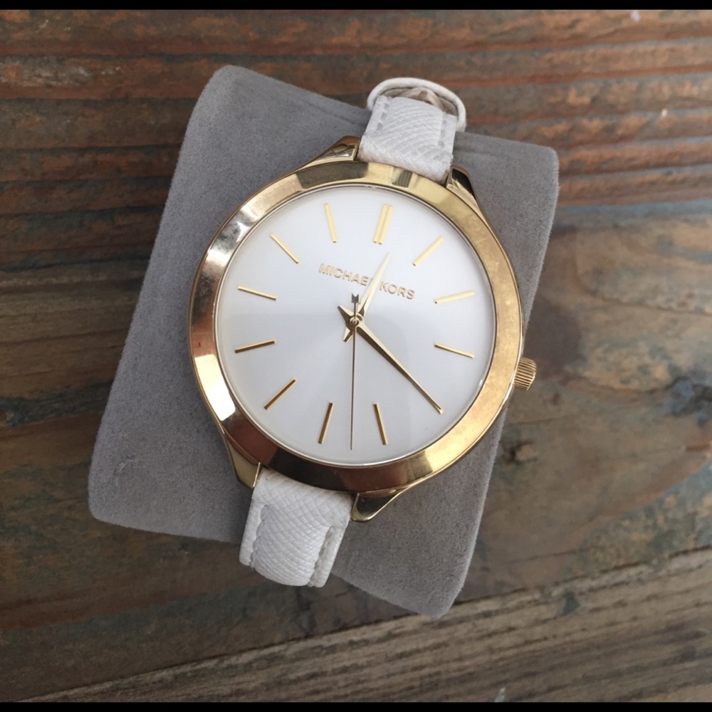 Michael Kors Ladies Watch - Skinny White + Gold
