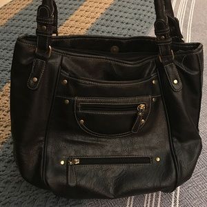 Large black leather tote