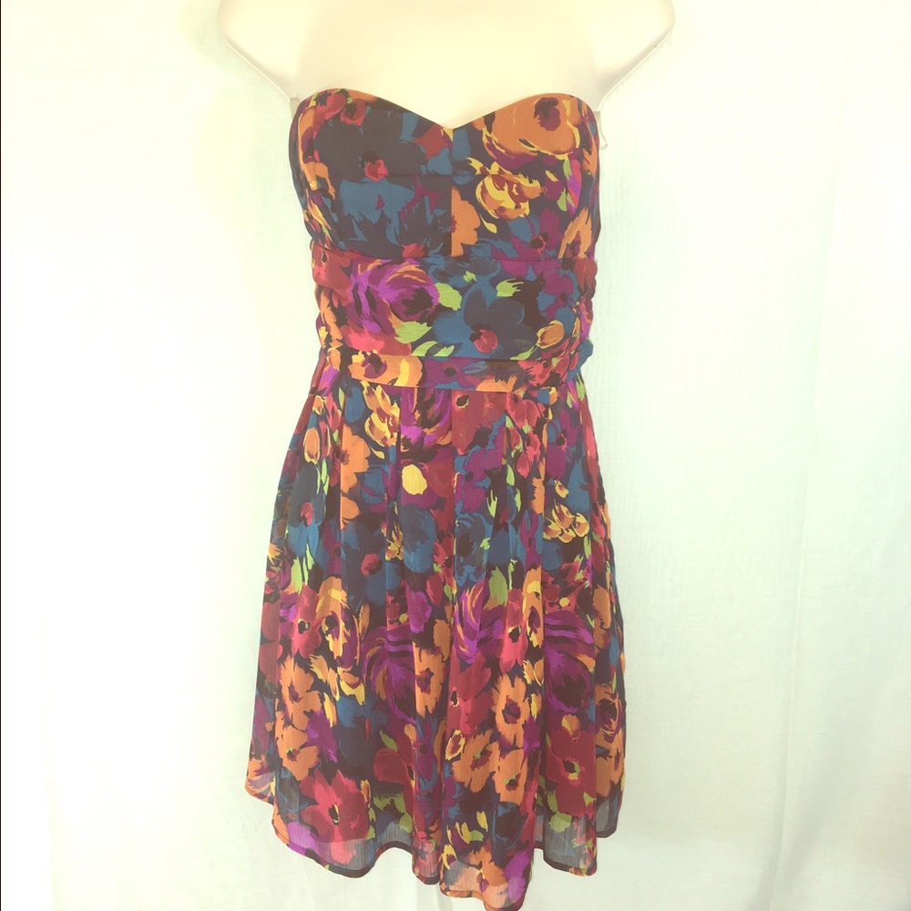 Bright Floral Strapless Dress-L - Picture 1 of 5