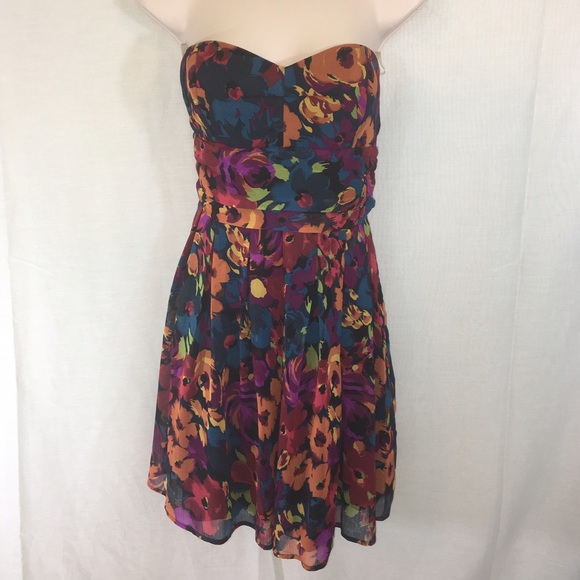 Bright Floral Strapless Dress-L - Picture 2 of 5