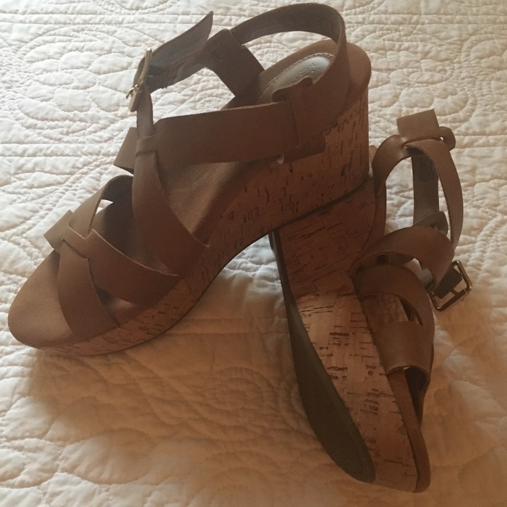Cork wedges with Brown leather straps