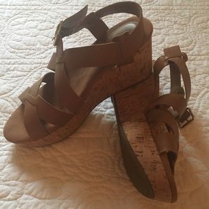 Cork wedges with Brown leather straps
