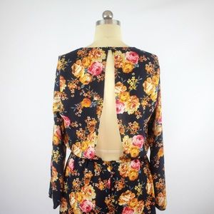 Floral Long Sleeve Open Back Romper