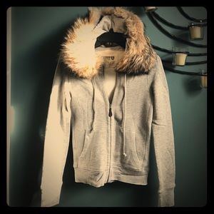 J.Crew Fur Hooded Zip Up Hoodie