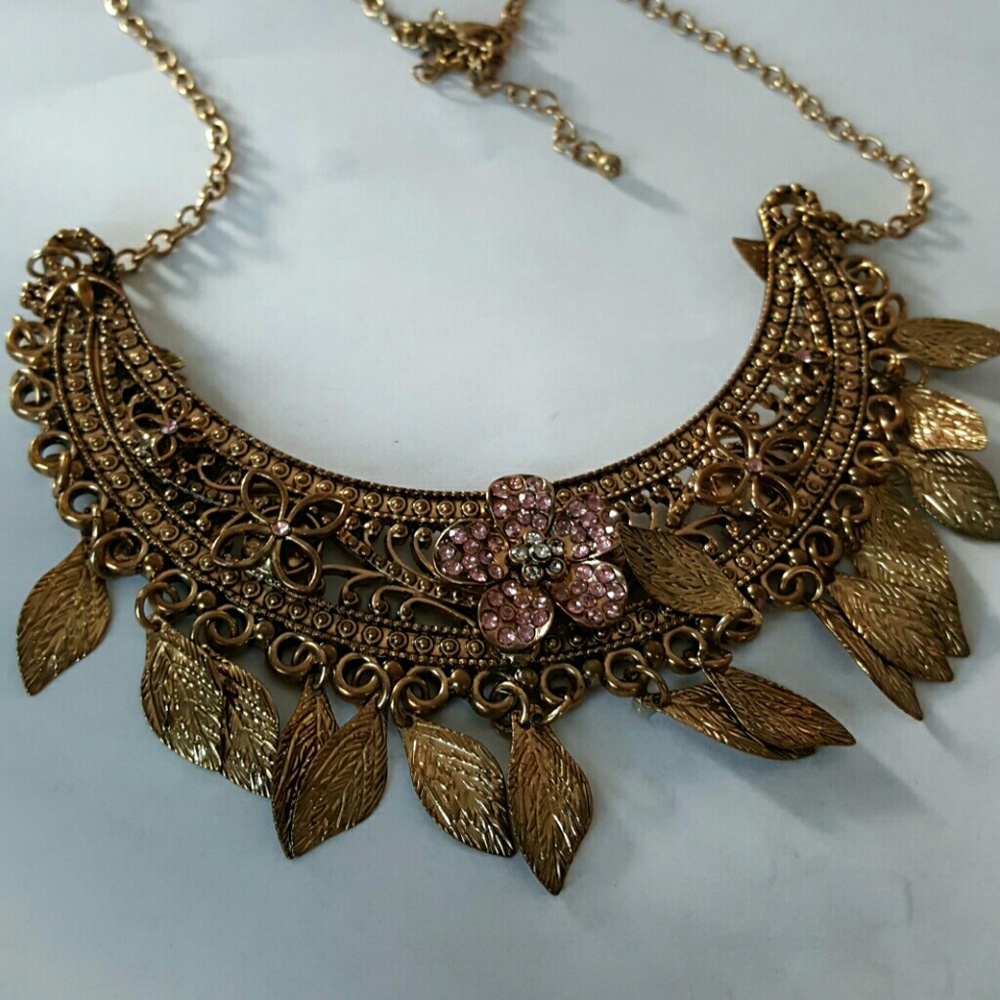 Gold tone bohemian statement necklace