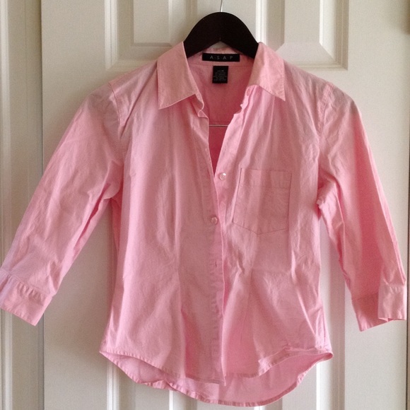 Pretty pink 4 button down shirt w/collar - Picture 1 of 2