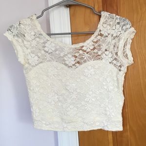 cream lace crop top
