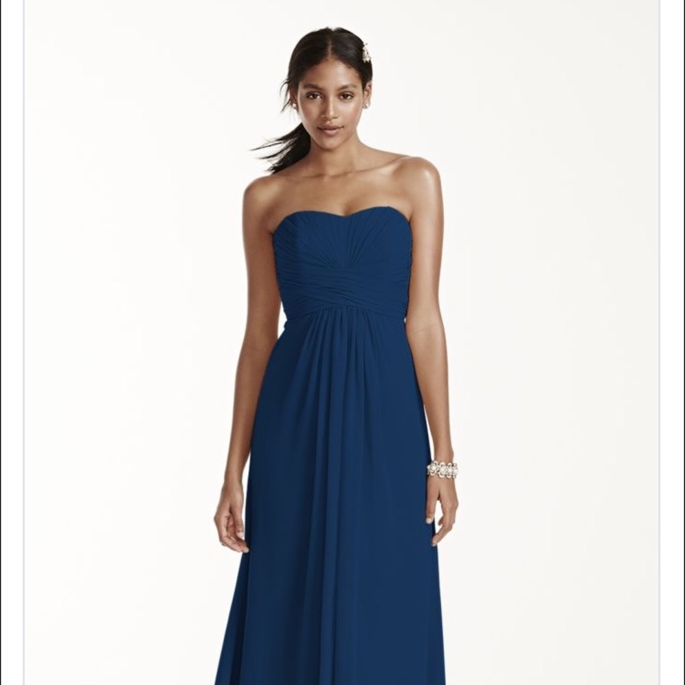 Long Stapless Chiffon Dress with Pleated Bodice