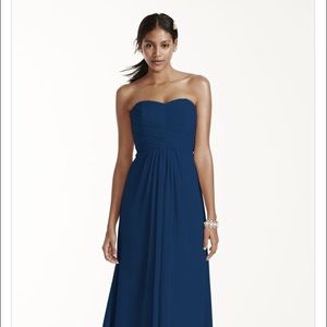 Long Stapless Chiffon Dress with Pleated Bodice