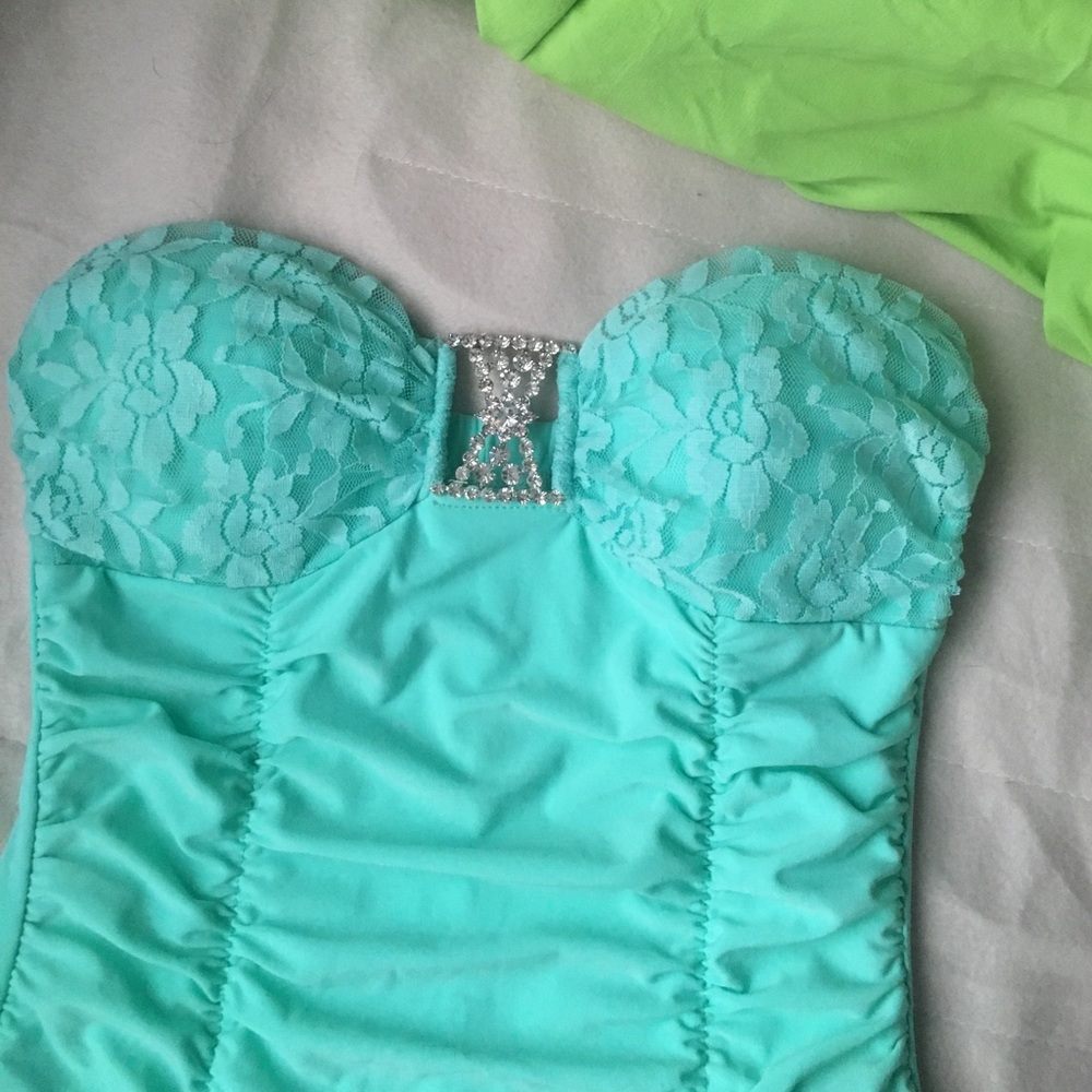 A sea foam blue semi-formal dress