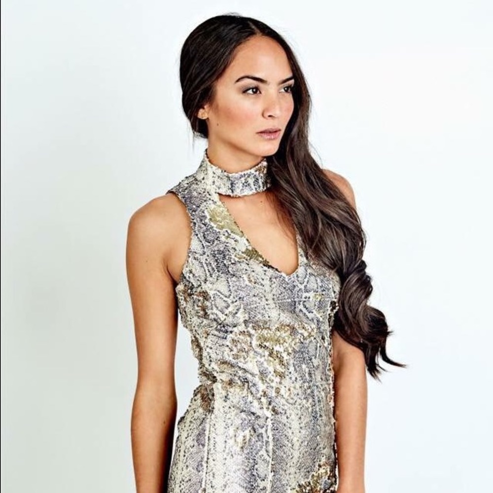 Snake skin sequin choker dress
