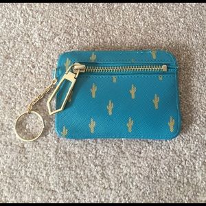Free People Teal and Gold Cactus Wallet Keyring