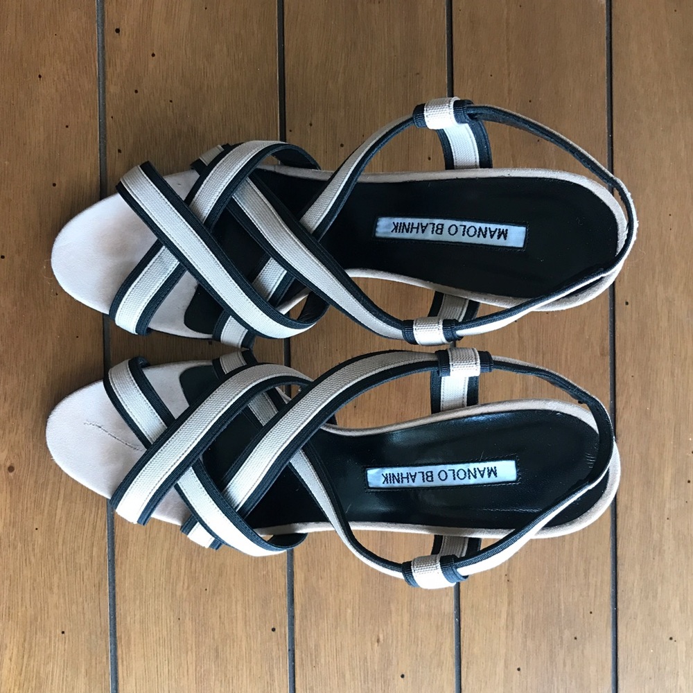 Manolo Blahnik Suede Elastic Strapped Sandals Heel