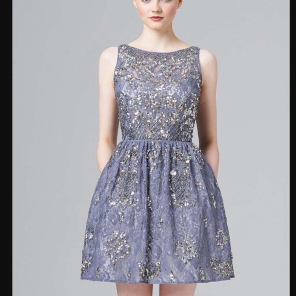 Aidan Mattox Sequin Cocktail Fit Flare Lace Dress