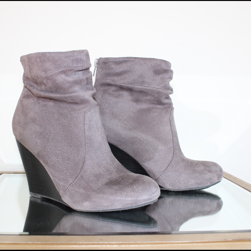 Gray suede booties
