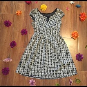 Geometric black & white fit and flare skater dress