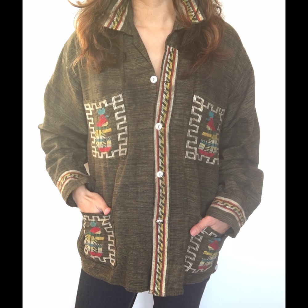 Geometric pattern folk art boyfriend shirt