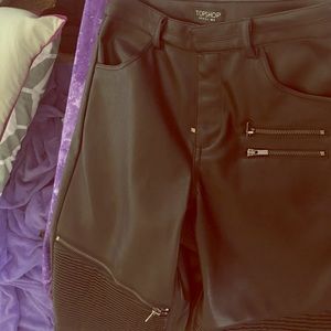 Faux black leather skinny pants