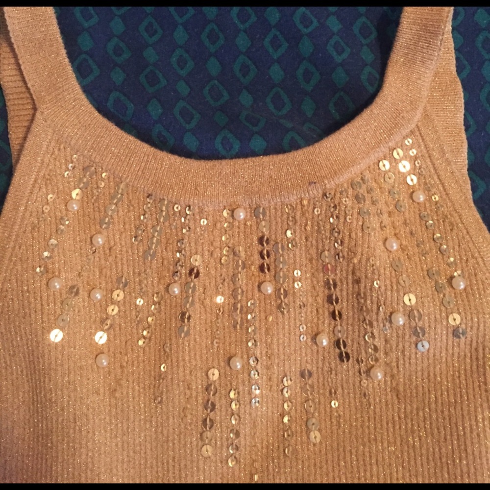 Gold beaded/sequin open back tank top