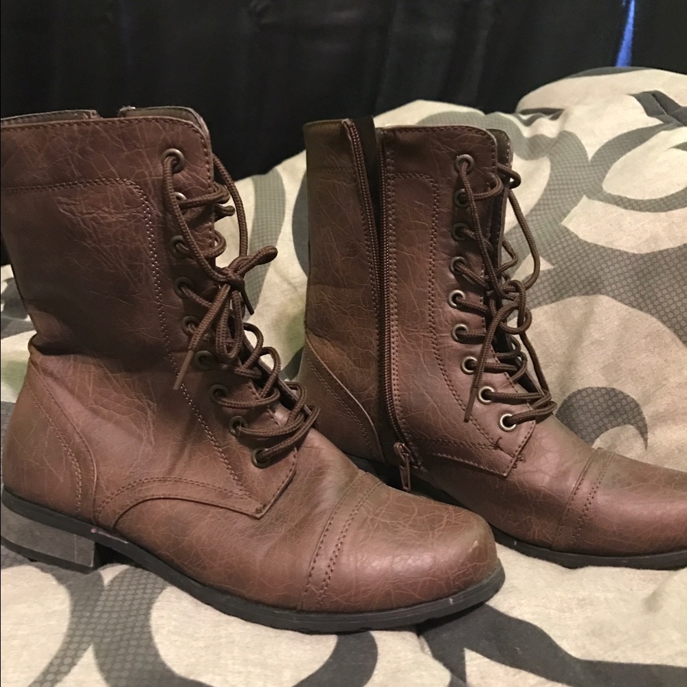 Brown combat boots