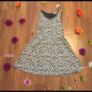 Geometric black and white skater fit &flare dress