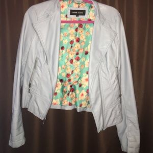 Leather jacket, baby blue, black rivet!