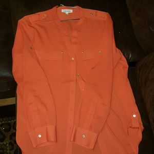 Calvin Klein Orange& gold button up