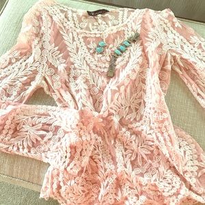 Pink sheer lace blouse