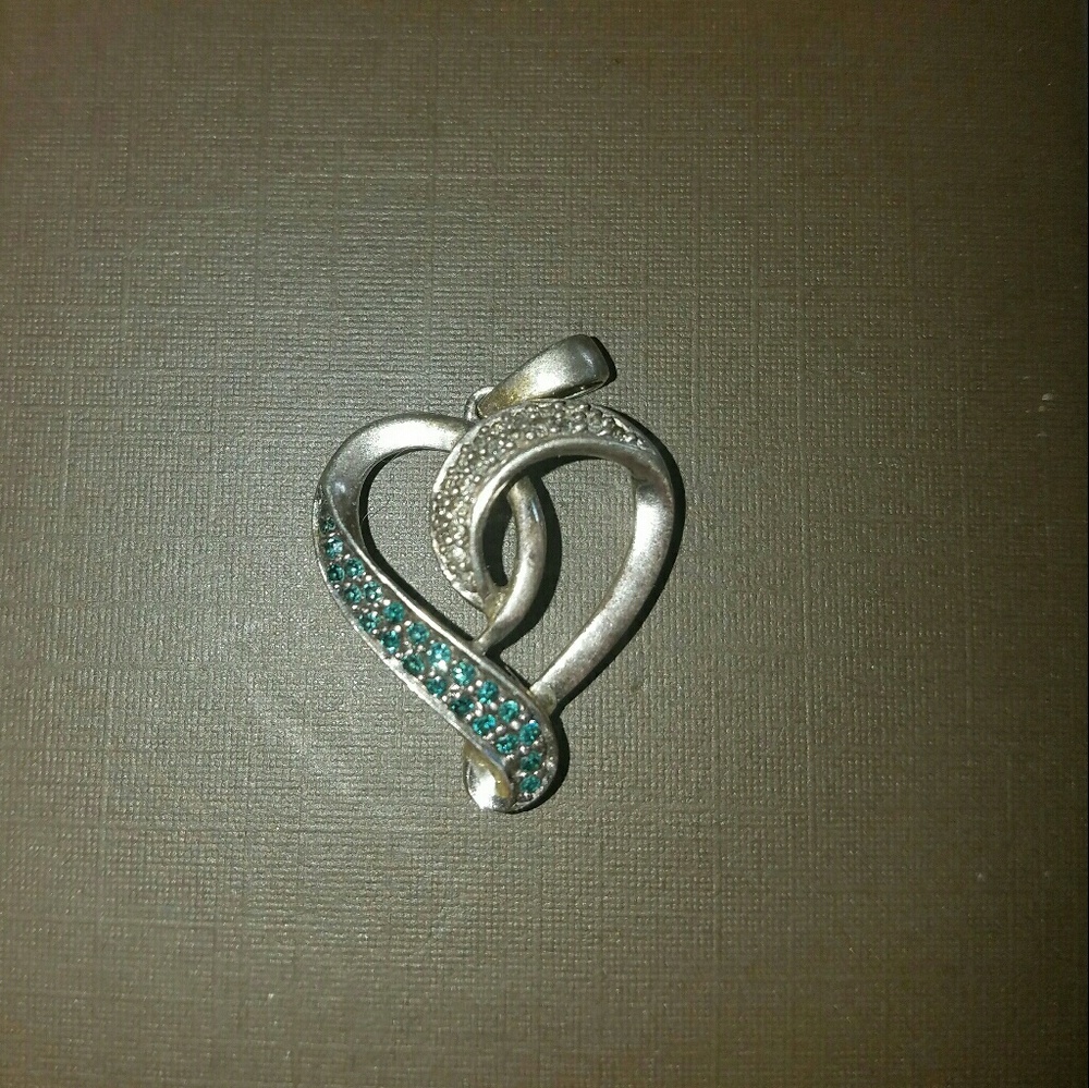 Diamond and blue diamonds heart necklace