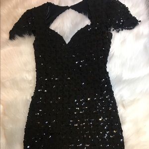 Vintage Black Sequined Dress with Shoulder Pads