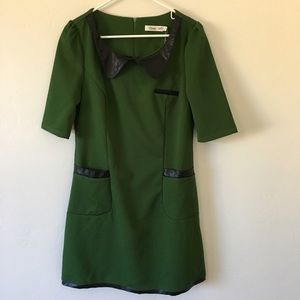 •SOLD• Modcloth Green Dress, Pockets, Faux Leather