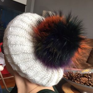 Shimmery beret with huge multicolored Pom Pom
