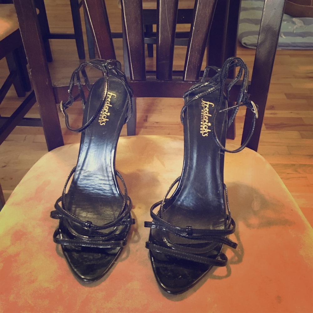 Black strappy Fredrick's of Hollywood heels