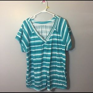 #11 teal and white striped v-neck top