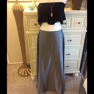 Gunmetal Grey Shiny Long Skirt-GORGEOUS