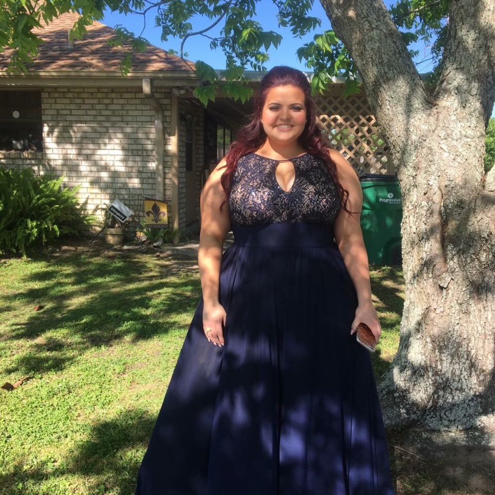 Beautiful navy blue sequin prom dress