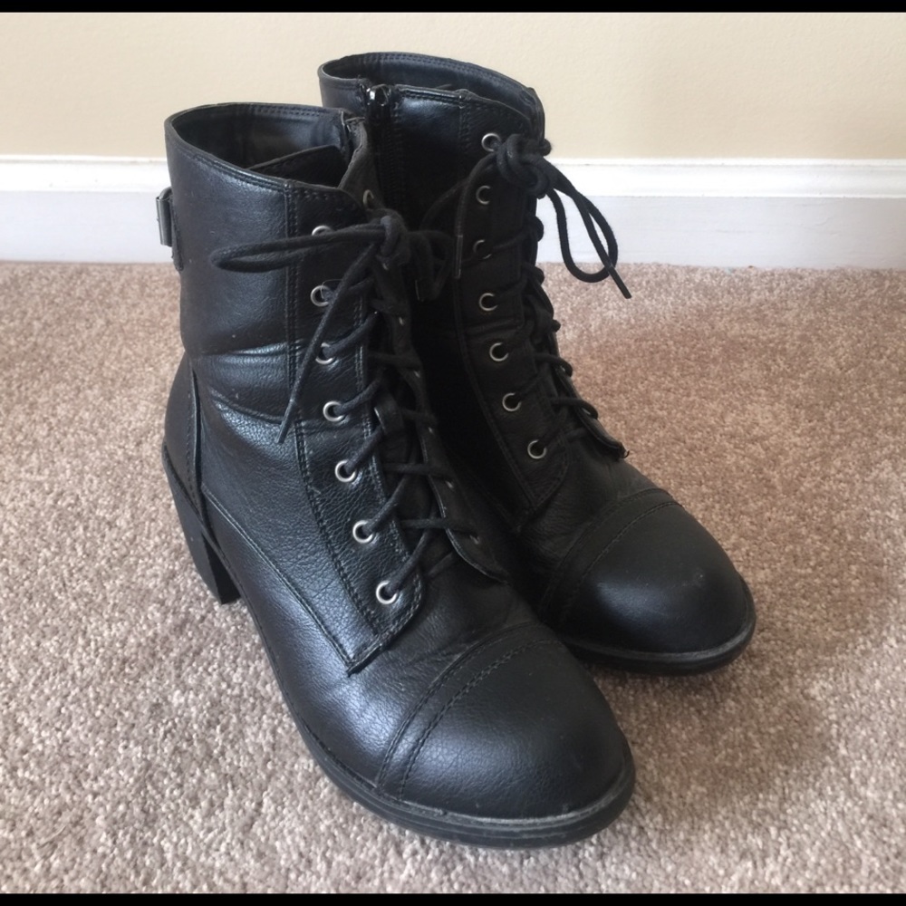 Laced Up Heel Combat Boots