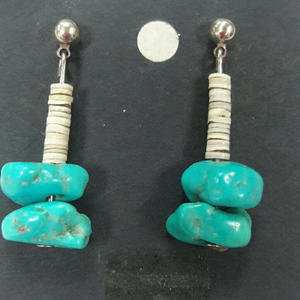 New vintage genuine turquoise post earrings silver