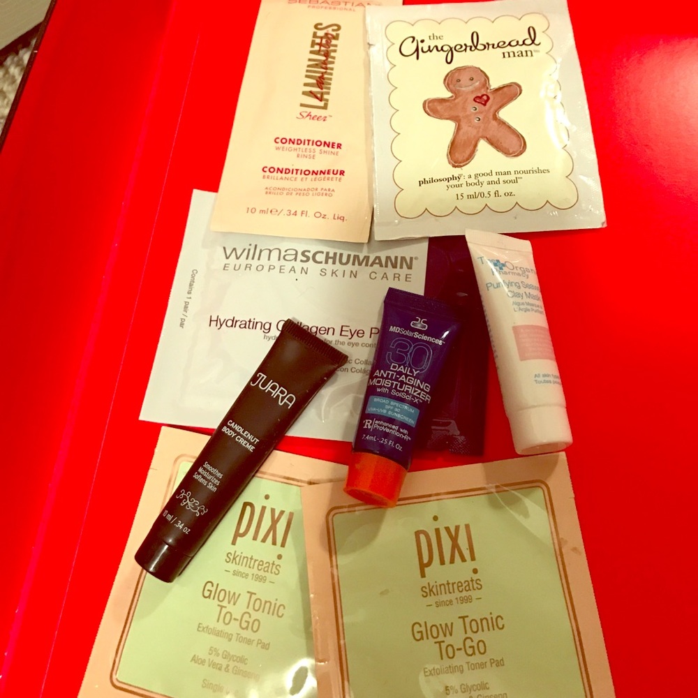 Sample creams, lotions, toner pads