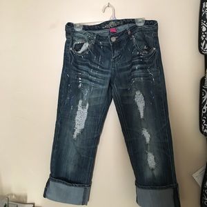 painted, distressed, cuffed jeans