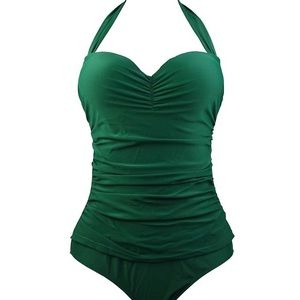 🌟 Green 50s style Pin Up Swim