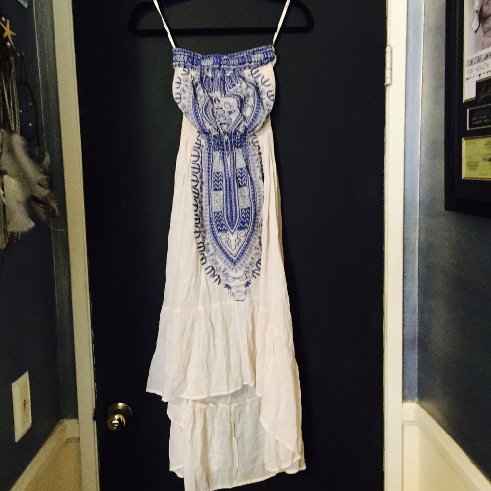 High Low Strapless Embroidered Dress