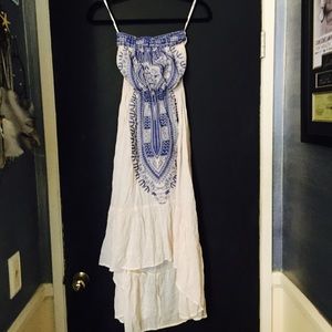 High Low Strapless Embroidered Dress